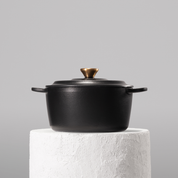 Profesionální hrnec z litiny, 22 cm, smaltovaná úprava pro snadné čištění. Vhodný na všechny typy sporáků. Barva: černá.