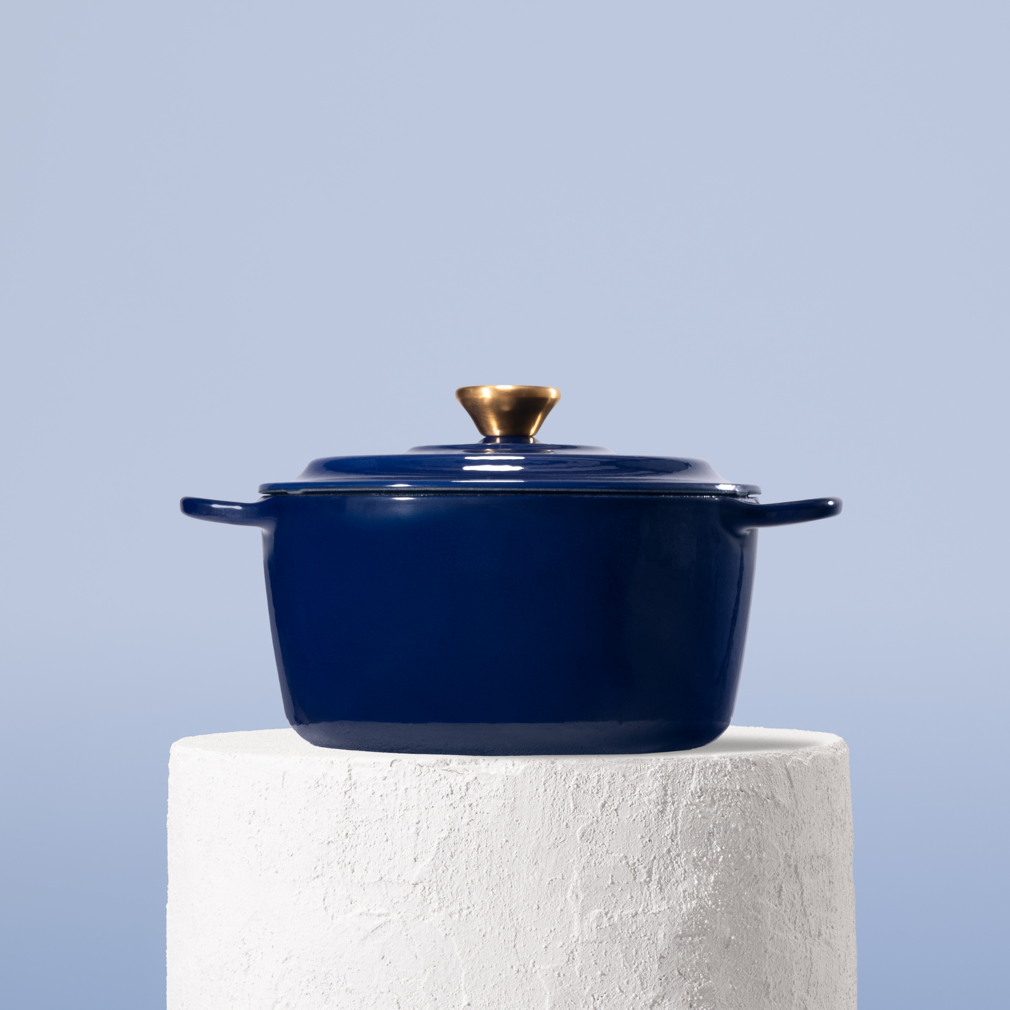 Profesionální hrnec z litiny, 22 cm, smaltovaná úprava pro snadné čištění. Vhodný na všechny typy sporáků. Barva: modrá.