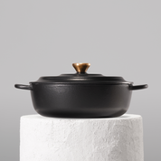 Profesionální kastrol z litiny, 26 cm, smaltovaná úprava pro snadné čištění. Vhodný na všechny typy sporáků. Barva: černá.