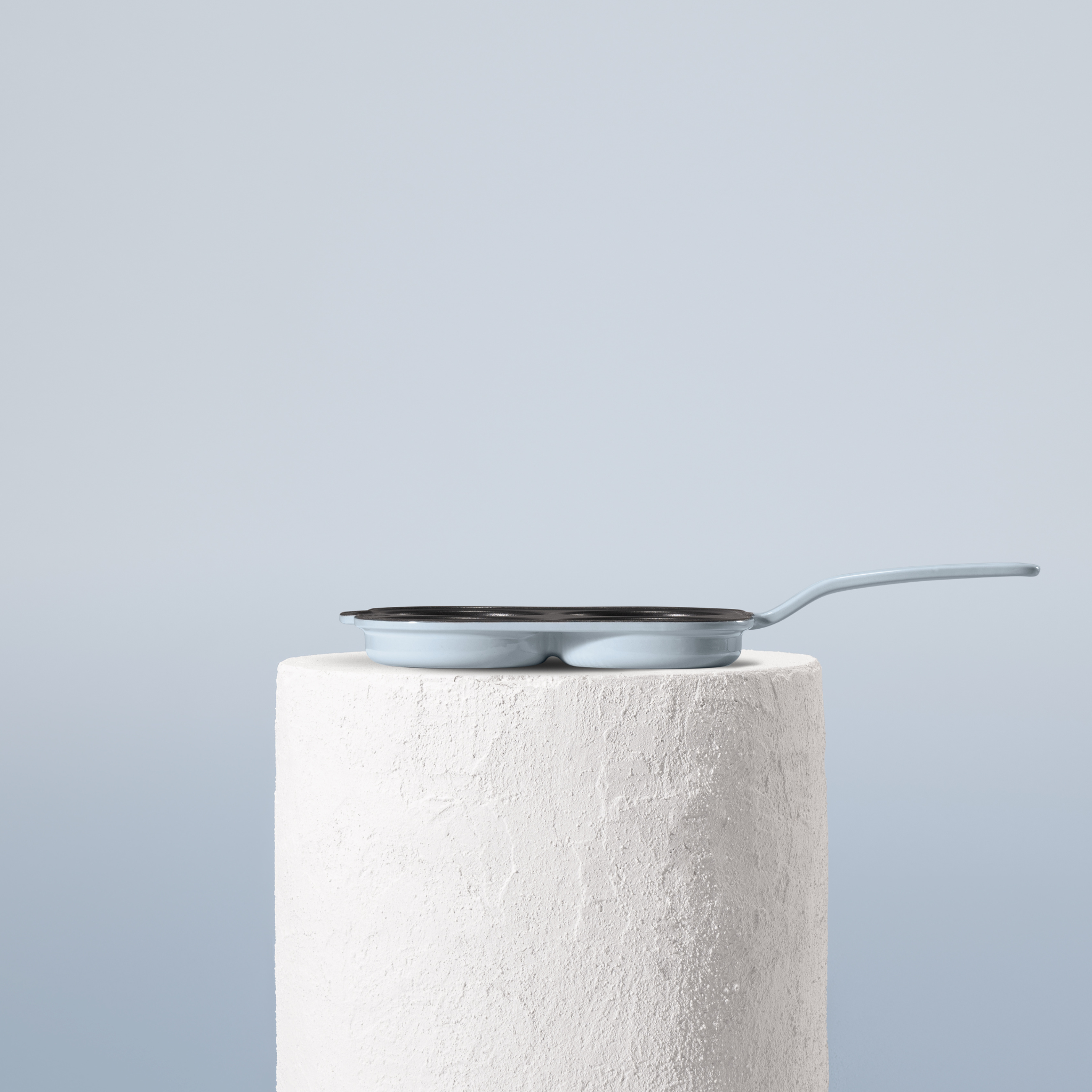 Profesionální pánev na lívance z litiny, 4 pozice, smaltovaná úprava pro snadné čištění. Barva: pastelově modrá.